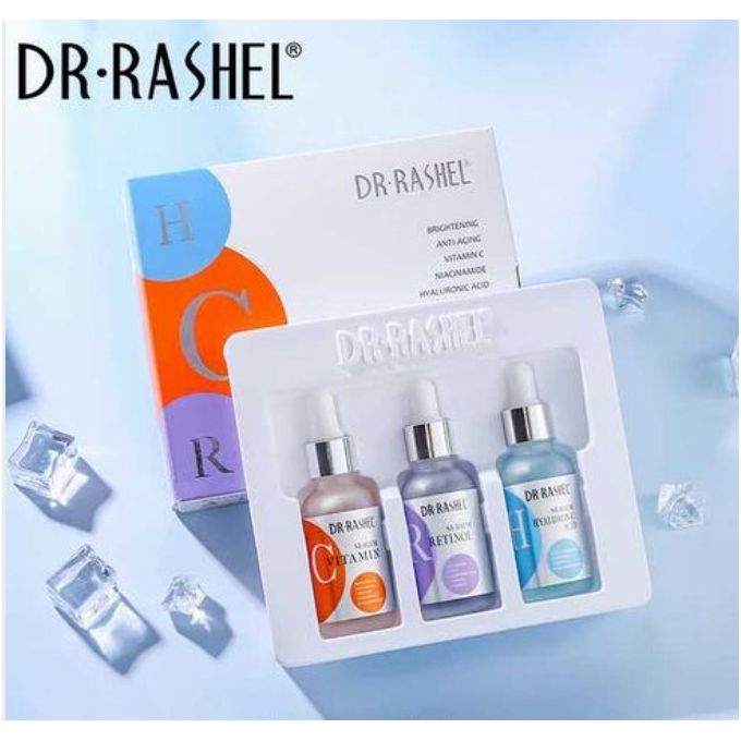 DR Rashel Complete Facial Serum Set (Dr. Rashel) 3-In-1 Pack: HA Hyaluronic Acid, RC Retinol C & VC Vitamin C - 30ml Each (Pei Mei )