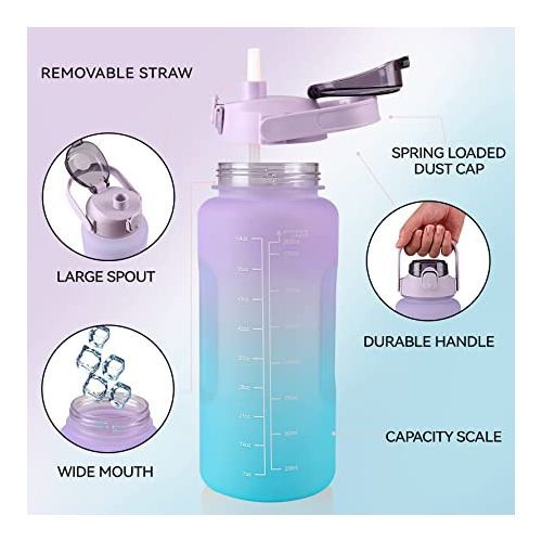 3 IN 1 Large Capacity Time Marked Water Bottle Straw Cup High Temperature