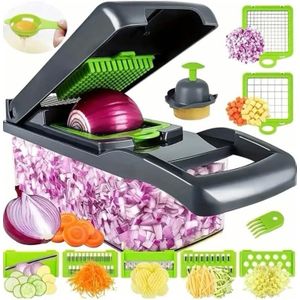 16-In-1 Kitchen Chopper Slicer- Versatile Veggie Cutter With Storage Container, Easy Manual