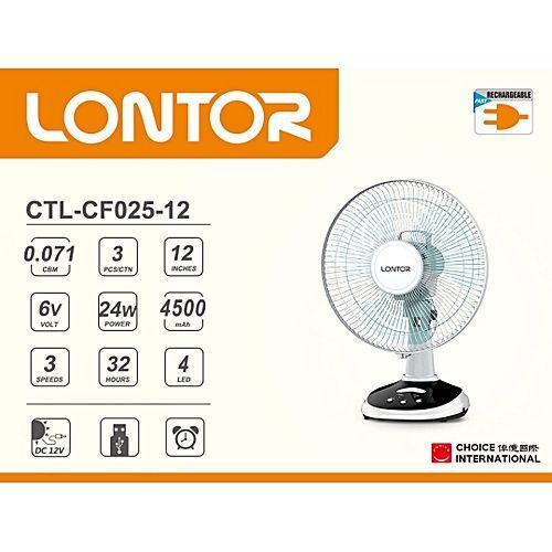 Lontor 12Inches Rechargeable Table Fan