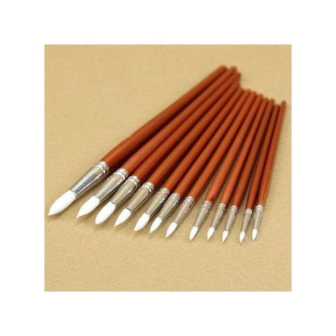 12pc lot Fine Red Pearl Wooden Paint Acrylic Watercolor Oil Painting Artists Nylon Wool Brushes Set of Sclool